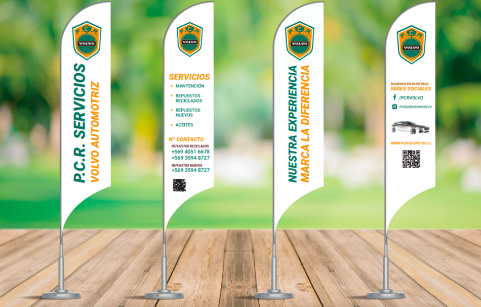 Diseño banderas corporativas tipo vela.